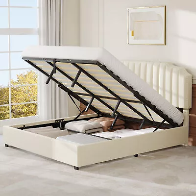 King Size Upholstered Platform Bed Frames Gas Lift Up Storage Bed W/ Headboard • $234.99