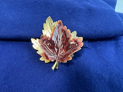 Goldtone Layered Enamel Leaves Brooch Pin Maple Leaf Fall • $12.99