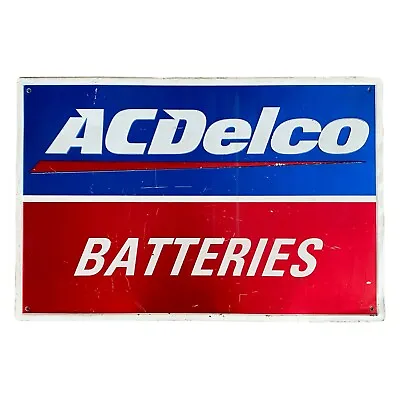$75 • Buy Vintage Stout-Lite ACDELCO BATTERIES Embossed Metal Garage Sign Car Auto 36 X24 