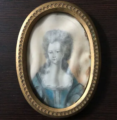 Miniature Woman Portrait Painted & Signed Brass Frame 19th Century French... • $68.30