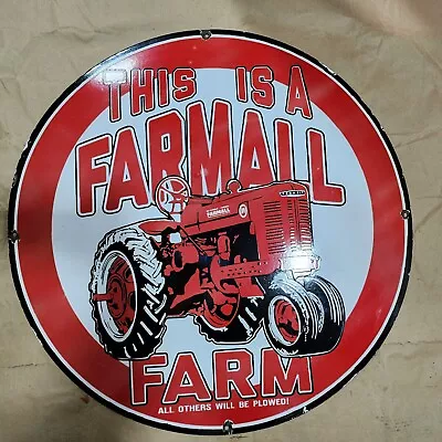 Farmall Farm Porcelain Enamel Sign 30 Inches Round • $100