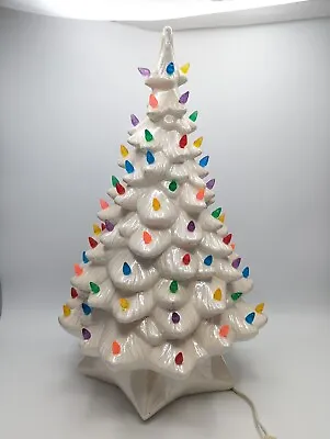 ✨ Vtg 1970's Ceramic Mold CHRISTMAS TREE 18.25  Iridescent Pearl White Lighted  • $350