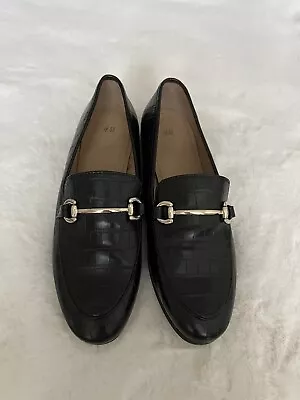 H&M Faux Leather Croc Loafers Shoes Size 7 Black Womens • $30