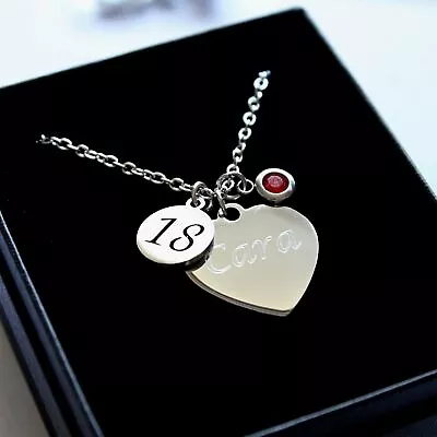 £15.95 • Buy ENGRAVED Necklace Birthstone Charm Personalised 16th 18th 21st Birthday Gifts