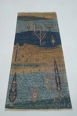 2 X 5 Ft Blue Tree Of Life Gabbeh Afghan Hand Knotted Short Runner Rug • $339