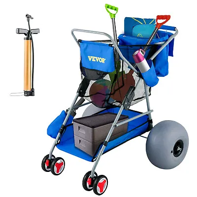 VEVOR Wonder Wheeler Wide Beach Cart With 12'' Balloon Wheels & Storage Bag • $102.99