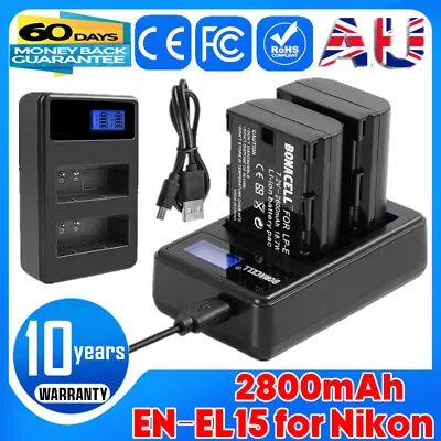 2x 2800mAh EN-EL15 Battery & USB Dual Charger For Nikon D7000 D7100 D800 D800E • $36.99