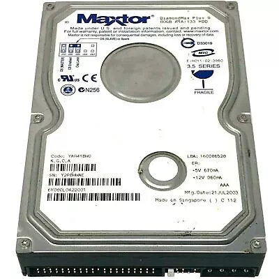 Hard Disk HDD Drive Ide Pata 35   80gb Maxtor Yar41bw0 Computer D Refurbished • $107.23