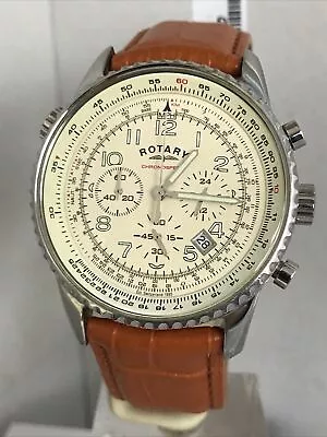 Rotary Men's  Chronograph Chronospeed Cream Dial Brown Leather Watch GS03447-08 • £89.99