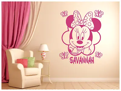 Minnie Mouse Butterflies With Name Vinyl Wall Sticker Decal 22 X27  Colors  • $26.45