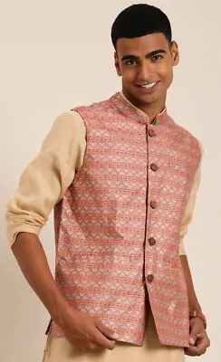Pure Cotton Floral Printed Nehru Jacket Indian Premium Man Festive Fast Shipping • $62.39