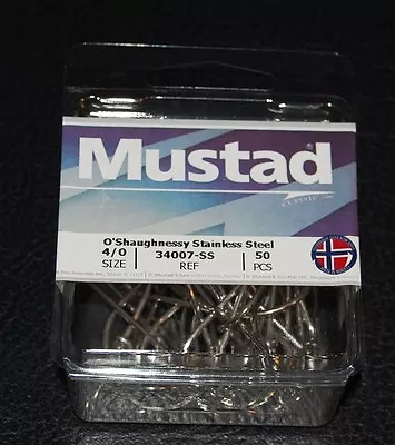 50 Mustad 34007SS-40 Size 4/0 Saltwater Stainless Steel O'Shaughnessy Hooks • $20.99