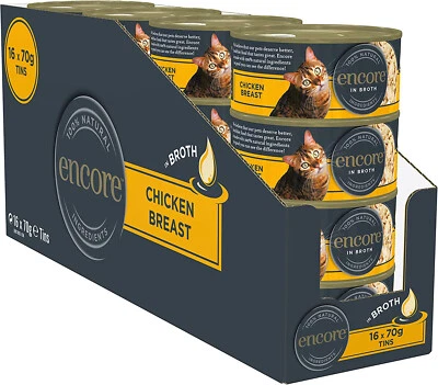 £14.50 • Buy Encore 100% Natural Wet Cat Food, Chicken Breast In Broth Can, 70g Pack Of 16