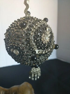 £28.62 • Buy Vtg Glam Sequins Beaded Christmas Ornament Push Pin In Black And Gray