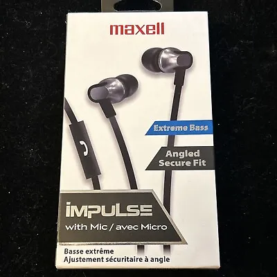 Maxell Impulse Wired Earbuds With MIC- Black Extreme Bass Angled Secure Fit • $9.99