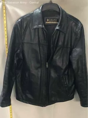 Columbia Mens Black Leather Long Sleeve Collared Full-Zip Jacket Size Large • $9.99