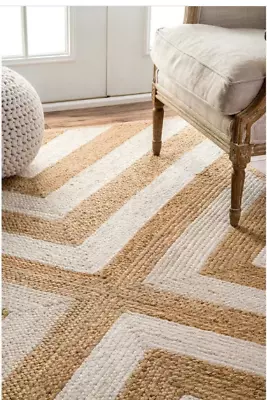 Rug 100% Natural Jute Braided Style White Carpet Modern Rustic Look Area Rug • £25.60