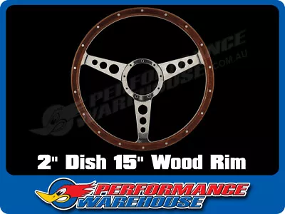 Classic 3 Spoke 2  Dish 15  Wood Rim Steering Wheel 9 Bolt MG Street Rod Custom • $174.38