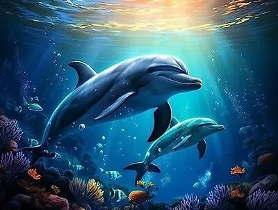 5D DIY Mosaic Diamond Art Painting Kits Dolphin Under The Sea Full Drill Pai... • $17.24