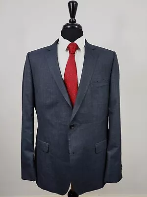 Magee Essentials Dillon Gray Blue Plaid Check 2 Button Dual Vents FF Suit 46R • $29.99