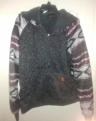 Aeropostale Full Zip Fleece Hoodie Jacket Aztec Large Gray Red ASW93988P • $29.99