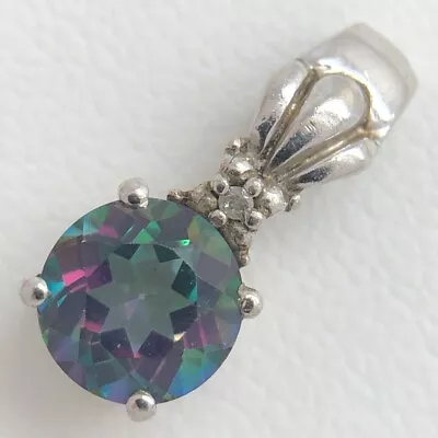 Sterling Silver - Small Mystic Topaz & Diamond Pendant Vintage Estate • $2.99