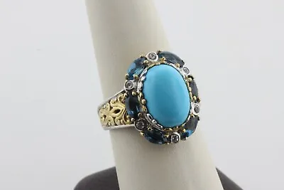 Michael Valitutti 925 Sterling Silver Sleeping Beauty Turquoise Topaz Ring Sz 9 • $231.86