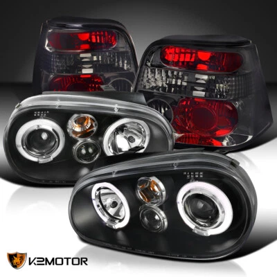 Fits 1999-2006 VW Golf Black Halo Projector Headlights+Smoke Tail Brake Lamps • $201.17