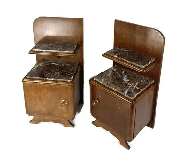 Antique Art Deco Nightstands End Tables Wood Marble Tops  20s 30s Vanity Cabinet • $2016.50