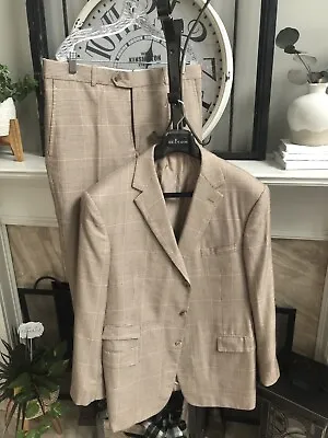 $6K RALPH LAUREN PURPLE LABEL Men's Cashmere Silk Suit Flat Front Plaid 42L 44L • $509.99
