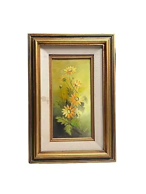 Vtg Mid Century Orange Yellow Floral Daisies On Stems Still Life Painting 12 X18 • $49.99