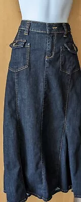 Skirt SOUTH Navy Denim Size 14 Cotton Blend Front Zip Belt Loops Kick Pleats  • £15