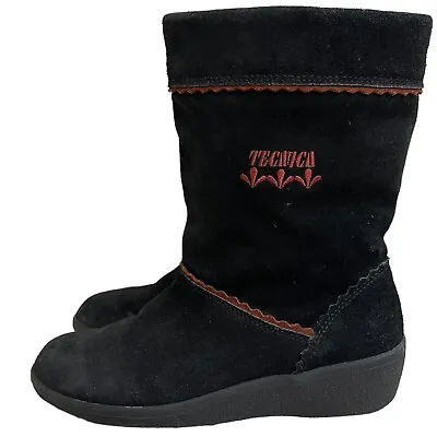 VINTAGE 1990s TECNICA APRES SKI WINTER BOOTS BLACK FUR SUEDE LEATHER 37 Side Zip • $18.99