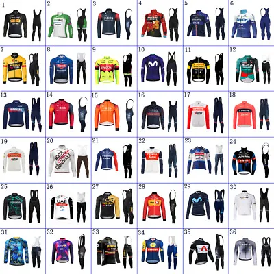 Thermal Fleece Mens Cycling Long Sleeve Jersey Bib Pants Set Cycling Jersey 2024 • $83.74