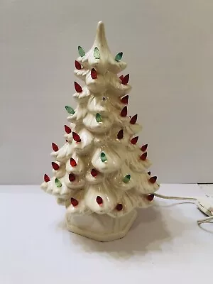 Vintage White Pearl Iridescent Lighted Ceramic Christmas Tree 11.5” • $57