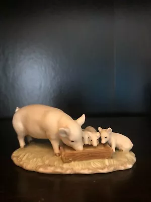 George Good Figurine Momma Pig With Piglets Eating Feeding Trough Farm Animals • $10