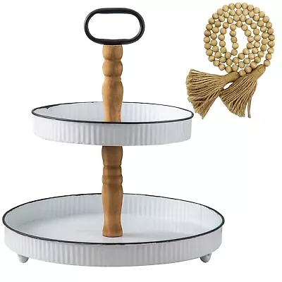 Round Tray By Decorative Rustic Farmhouse Metal Two Tiered Serving Stand For Kit • $27.99