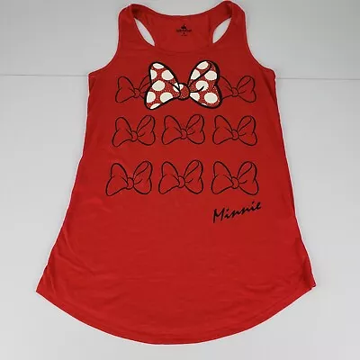 Disney Parks Women's Tank Top Medium Red Minnie Mouse Embellished Bow Racerback • £18.99