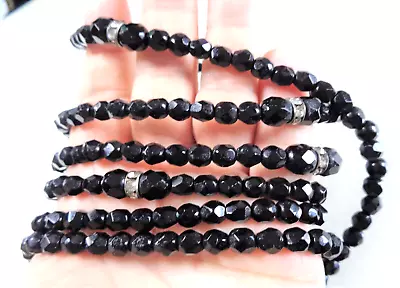 Vintage Mourning Black Jet Glass Beads Rondelle Opera Length Necklace. • $9.99