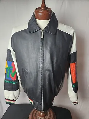 🔥🚨Vintage 1992 MTV Leather Bomber Jacket Medium Minty! Very Rare! • $499.99
