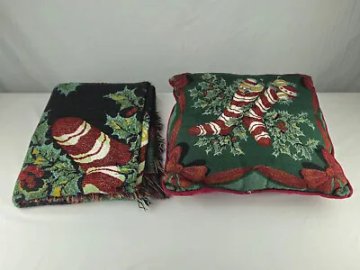 Martha Stewart Christmas Tapestry Throw Blanket 54  X 42  & Pillow 15  Square • $16.99