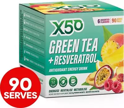 X50 Green Tea + Resveratrol Antioxidant Energy Drink Assorted Flavours 90 Serves • $104.99
