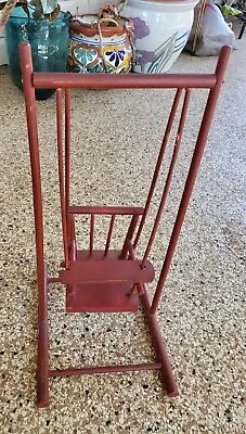 Antique Primitive Painted Red Wooden Doll High Chair Swing Rocker 15.5  Tall • $40