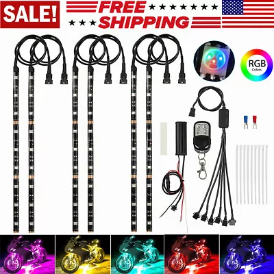 6X Motorcycle Led Lights Wireless Remote Multicolor Neon Glow Light Strips Kit • $20.79