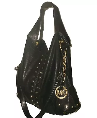 Michael Kors Uptown Astor Black Leather Large Gold Studded Hobo Bag • $149