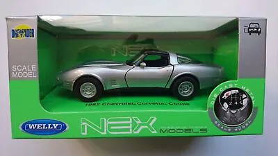 Welly 1982 Chevrolet Corvette Coupe Silver 1:34 Die Cast Metal Model New In Box • $9.50