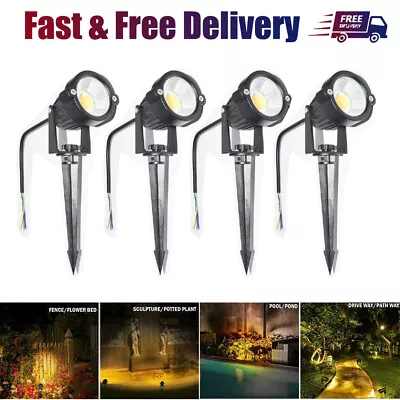 Garden Spotlights COB LED 240V Mains Outdoor Yard Lawn Waterproof Spike Light • £9.55