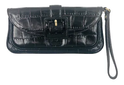 Ann Taylor Women's Black Croc Print Leather Clutch Purse Handbag Magnetic Buckle • $8