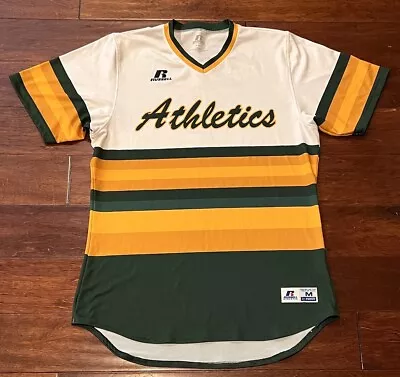 Vintage Russell Oakland Athletics Mens Medium Striped #2 Baseball Jersey T Shirt • $41.24