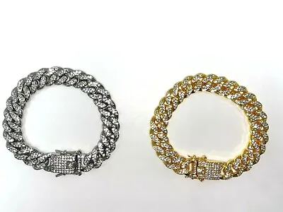Iced Out Cuban Bracelet Mens Shiny Wrist Jewellery Icy Bling Bling • £14.99